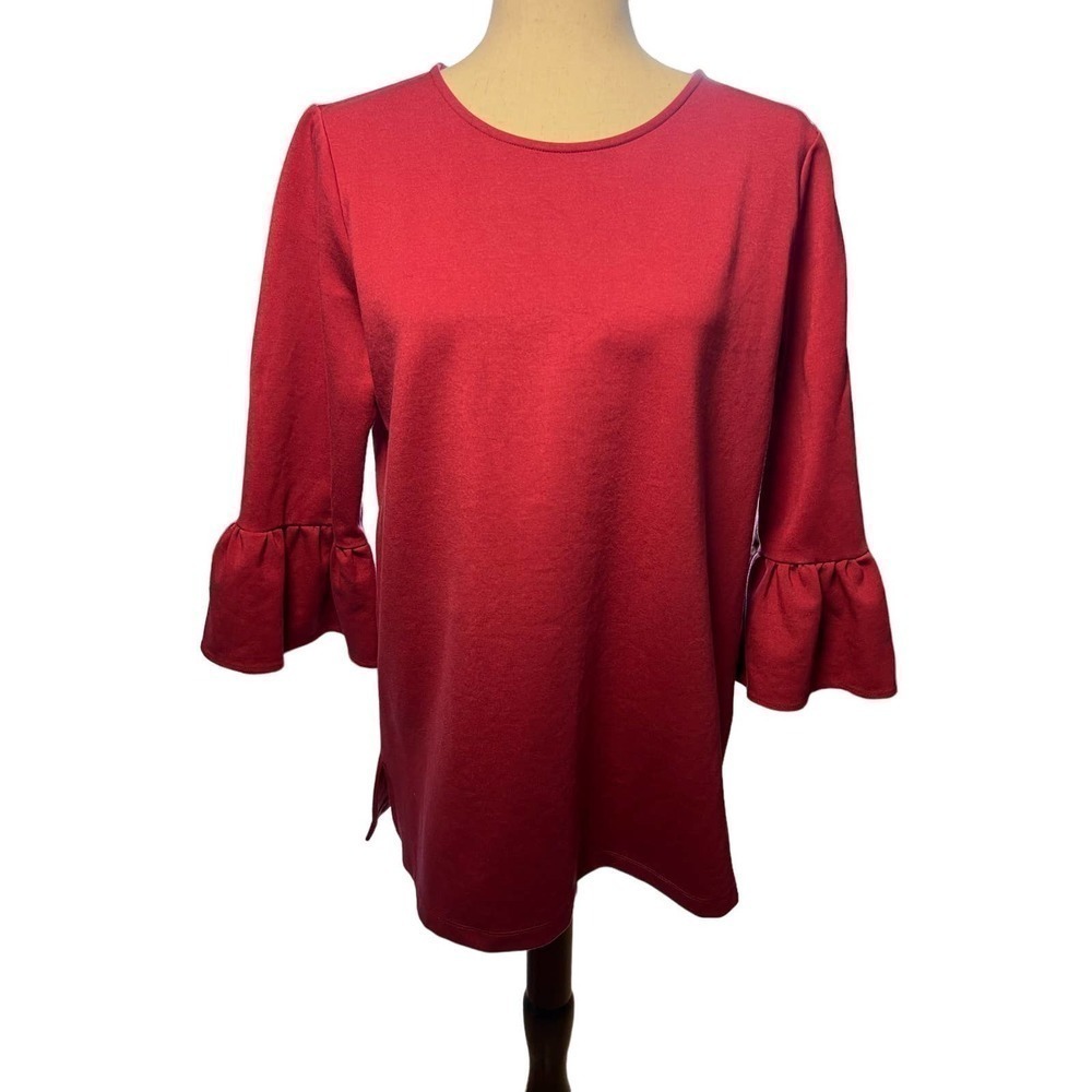 Halogen Tunic with 3-Quater Bell Sleeves and Bateau Neckline in Mulberry, S